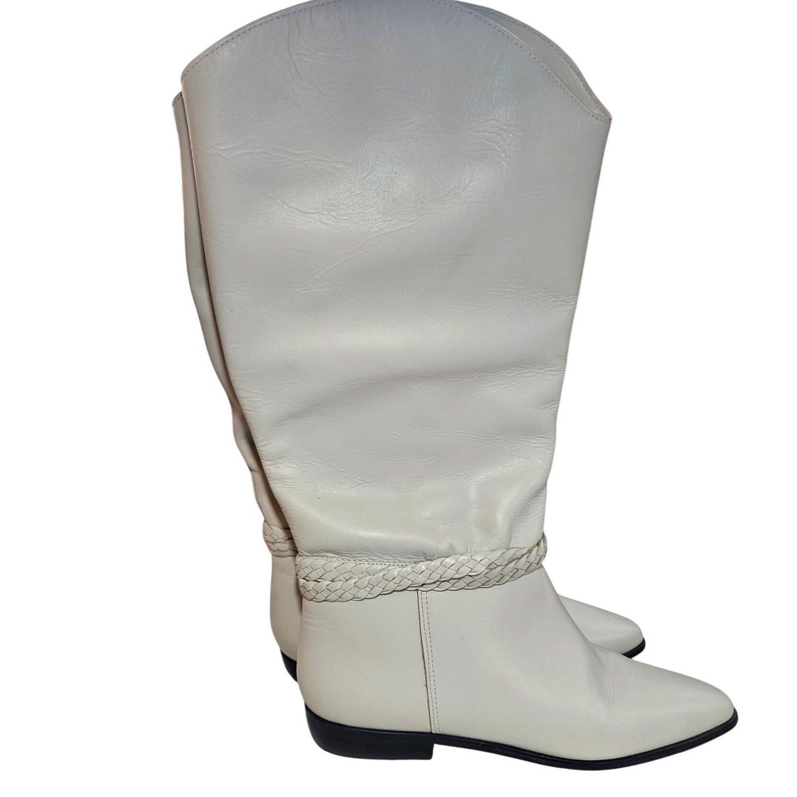 Coastal Cowgirl White Leather Knee High Pointed Toe Boots Size 7.5b #400